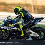 Pembalap Monster Energy Yamaha, Valentino Rossi, berlatih dengan motor Yamaha R1 di Sirkuit Misano, Italia, pada Juli 2019