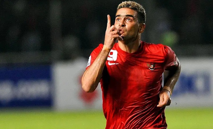 Aksi selebrasi striker timnas Indonesia, Cristian Gonzales,